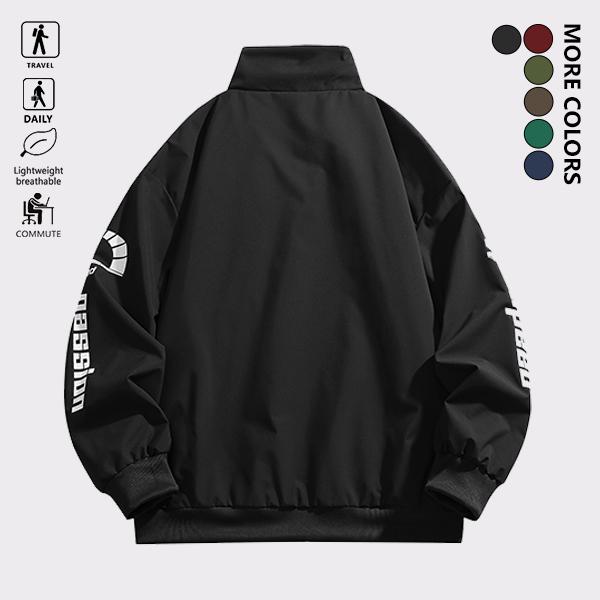 Men's Fashion Racing Graphic Stand Collar Jacket, Lightweight Windproof Outdoor Casual Bomber Jacket, Trendy Color Block Retro Streetwear for Spring/Fall Daily Activities
