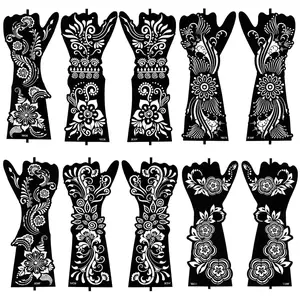 Large Henna Tattoo Stencil Kit - 10 Sheets, Reusable Adhesive Templates for Women and Girls, Indian Arabian Tattoo Stickers for Hand and Body Paint - Body Art Stencil Temporary Tattoos