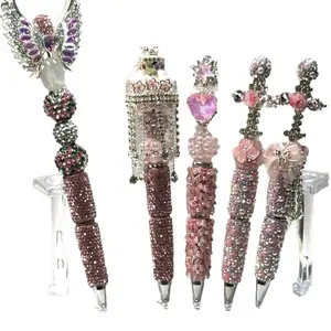 Pink Glam Gemstones and Rhinestone Pens with Elegant Beaded Design and Sparkling Accents for Stylish Writing