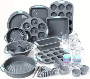 45pcs/set, Silicone Baking Set, Nonstick Bakeware Set Baking Cookie Sheets Cake Muffin Bread Pan, Loaf Pan, Cake Pan, Pizza Pan, Mini Cupcake Mold, Bundt Pan, Charlotte Cake Pan, Measuring Cup And Spoon, Baking Tools