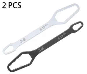 2PCS Universal Adjustable Wrench Double-ended Self-tightening Tool 3-17mm for Home Car Repair Silver & Black Galvanized Electrophoresis