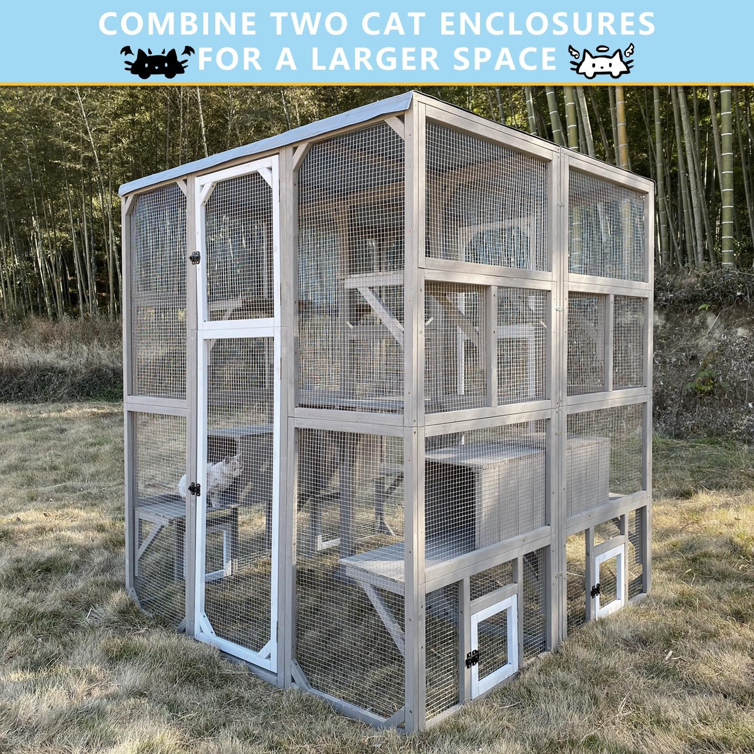 Cat Enclosure Large Window Cat House Walk in Kitty Cage with Multi-Level Platforms, Waterproof Roof for Mulitiple