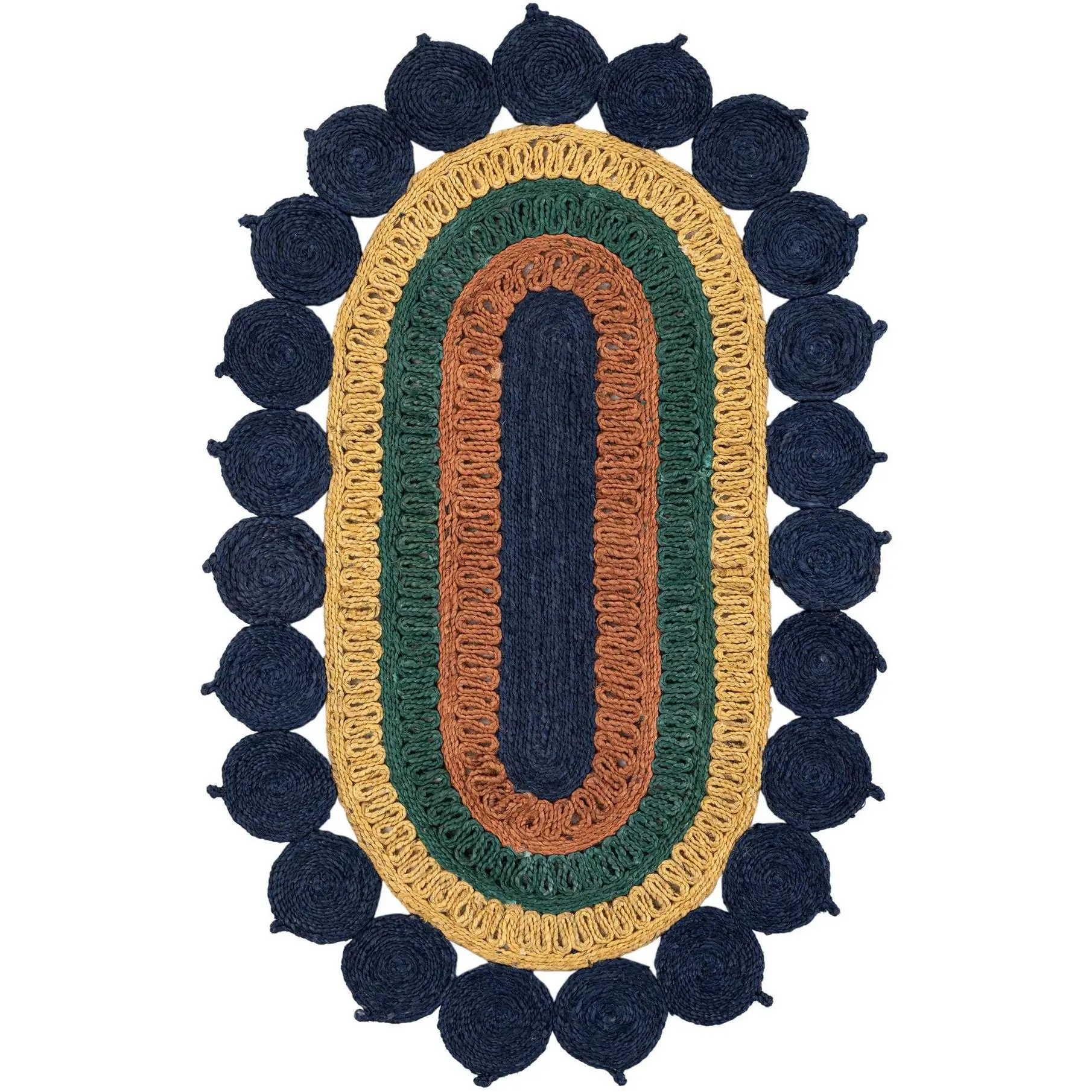 Navy Blue Yellow Green 3' 1 x 5' 1