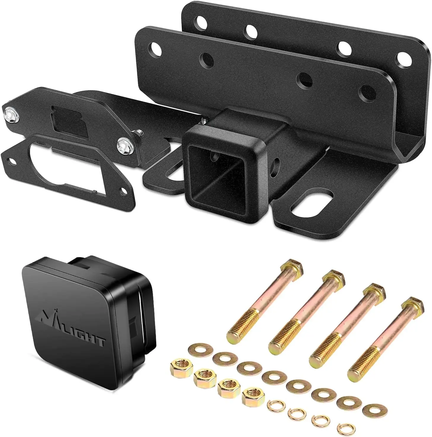 Nilight 2-Inch Rear Hitch Receiver Kit - Coated Steel Tube Tow Hook, 1 Hitch Cover, 1 Set of Mounting Hardware, 3500 lbs Gross Trailer Weight, Black, for 2021-2026 Ford Bronco (2 Door, 4 Door; Excludes Bronco Sport) Bumper, Coated Metal