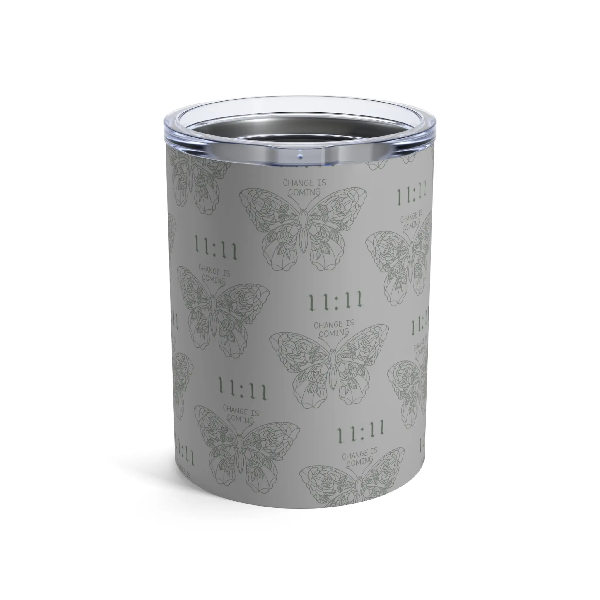 Grey Tumbler 10oz, Angel Number 1111 Change is Coming, Numerology Gift, Positive Energy Cup, Manifestation Gift, Law of Attraction Gift