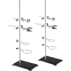 VEVOR Lab Stand Support, Laboratory Retort Support Stand 2 Sets, Steel Lab Stand 23.6 Rod and 8.3x 5.3 Cast Iron Base, Includes Flask Clamps, Burette Clamps and Cross Clamps