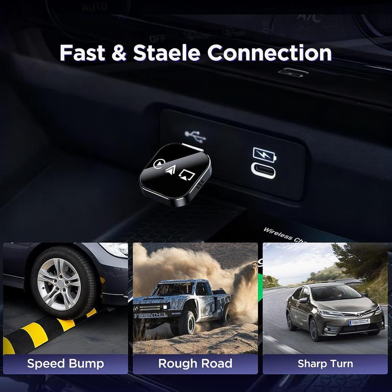 Yurnlv 2026 3-in-1 Wireless CarPlay Adapter & Mirror Link- Plug &Play, Wired to Wireless Conversion, Mini Stable Design