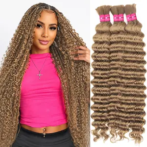 #27 Honey Blonde Deep Wave Bulk Human Hair For Braiding Colored Bulk Human Hair Extensions No Weft Boho Braiding