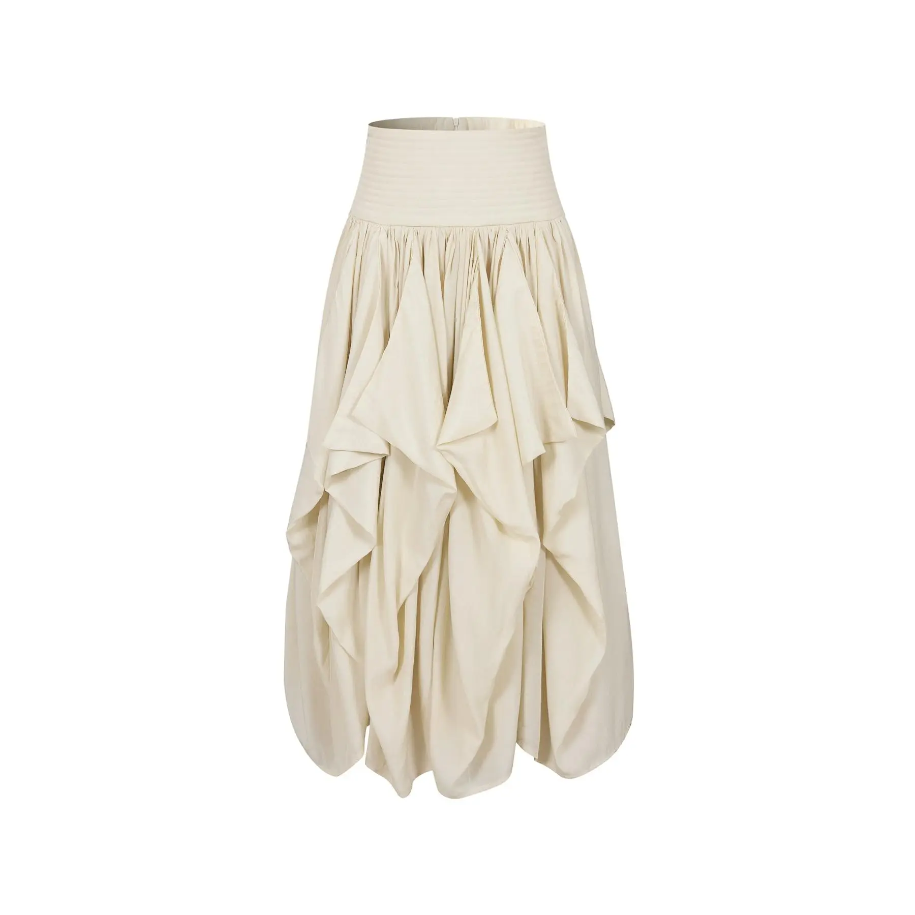 Woven Draped Voluminous Midi Skirt
