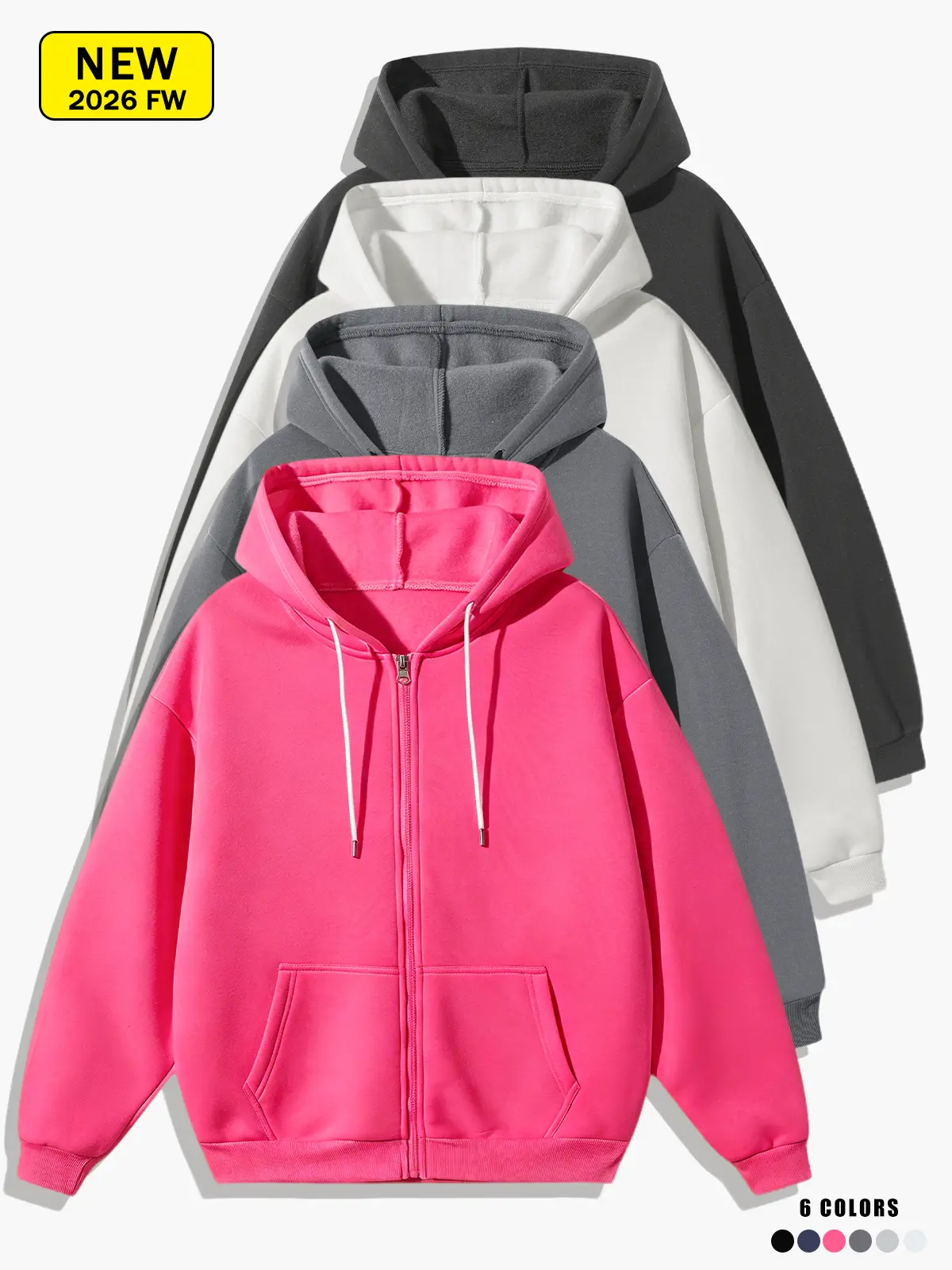 Unisex Blank Full Zip Up Hoodie, Oversized Relaxed Fit Long Sleeve Kangaroo Pocket Casual Clean Fit Everyday Streetwear Hooded Sweatshirt for Men Women