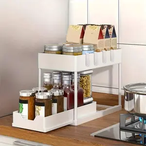 TAIMASI 2-Tier Under Sink Storage Organizer - 1pc Pull-Out Organizers With Slide Out Shelf And Metal Sliding Drawer For Kitchen, Bathroom, Pantry Cabinet, And Closet Organization - Space-Saving Solution For Maximizing Storage Capacity