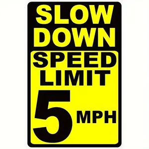 Vintage Speed Limit 5 MPH Sign Heavy Duty Aluminum Construction Yellow Black 8x12 Inch Easy Installation Pre Drilled Holes for Home Office Garage School Zone Holiday Decor Safety Traffic