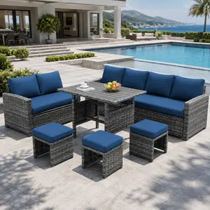 7-Piece Outdoor Patio Furniture Set with Cushions, PE Rattan Wicker Sectional Sofa, Weather-Resistant Conversation Set for Porch, Deck, Garden & Backyard