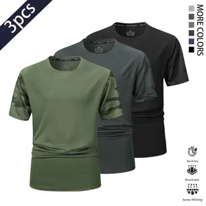 Men’s Summer 3-Pack Camouflage Print Quick-Dry Short-Sleeve T-Shirts, Mesh Breathable, Sweat-Wicking Moisture-Wicking, Suitable for Outdoor Training, Fitness Workouts, and Everyday Casual Wear