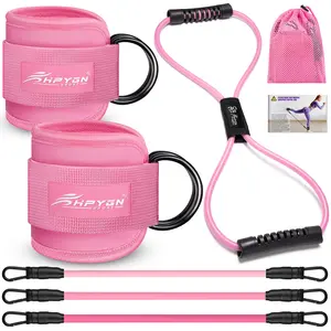 Ankle Bands for Working Out with Cuffs, Figure 8 Fitness Resistance Bands with Handles, Ankle Resistance Bands, Resistance Bands for Leg Butt Training Workout Equipment for Kickbacks Hip Gluteus Training, Ankle Strap with Exercise Bands