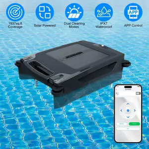1Pc Solar Powered Robotic Pool Skimmer Automatic Swimming Pool Surface Cleaner With 2 Cleaning Modes Dual Charging Methods IPX7 Waterproof 1937sq.ft Coverage APP Control