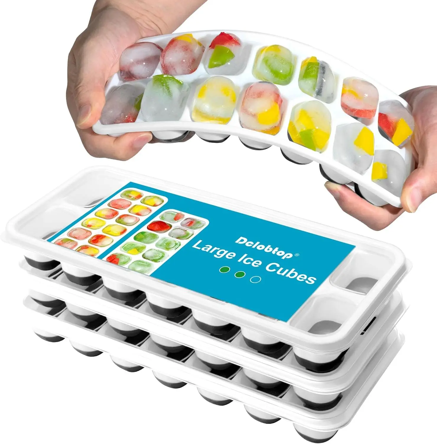Ice Cube Trays for Freezer - 3 Pack 42 Ice Cubes, Easy to Release Plastic Silicone Trays with Spill-Resistant Lids, Reusable Stackable Tray for Cocktails, Drinks and Coffee, BPA-Free,Black