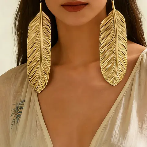 Feather Earrings for Women, Exaggerated Fashion Jewelry, Boho Earrings, Elegant Versatile Party Accessories, Stylish Big Ear Studs, Statement Earrings, Fashionable Earrings