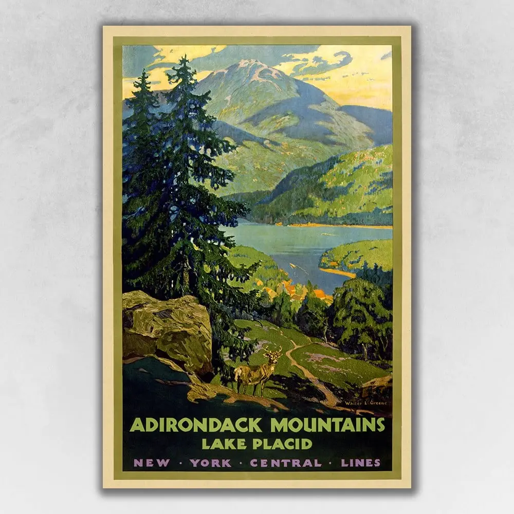 360 Stand 20x30 in. Vintage 1920s Adirondack Mountains Multi-Color Matte Paper Photo Wall Art Print, Vintage Travel Home Decor, Decoration, Artistic, 20" X 30", Decorative, Room Decor, Colorful Retro Wall Arts, 20 X 30 In, Mountable