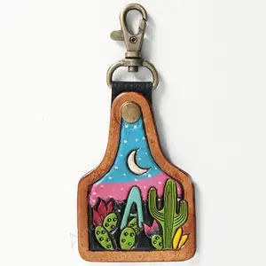 American Darling ADKR169 Hand Tooled Carved Genuine Leather Keyring