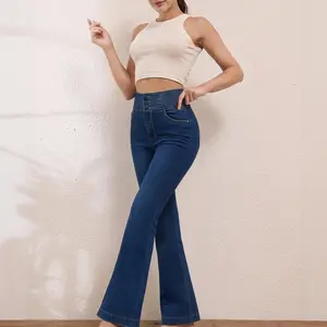 2026 Elastic Waist High Waist Elastic Slim Fit Slightly Flared Raised Butt Lift Denim Trousers