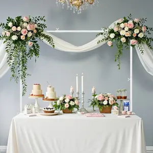 VEVOR Over The Table Rod Stand with Clamps, 13-42'' Tall 28-98 Length Adjustable, Metal Table Arch Stand, Tabletop Balloon Arch Frame for Wedding Birthday Party Christmas Decorations, White