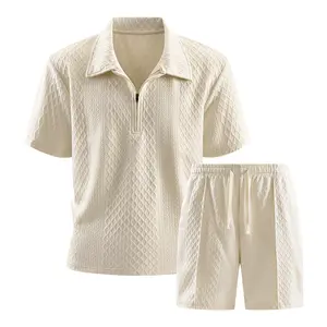 Men’s new 3D casual athletic set featuring a half-zip stand-collar top and shorts—a stretchy two-piece suitable for running, outdoor basketball, gym workouts, camping outdoors, seaside beach activities, and more.