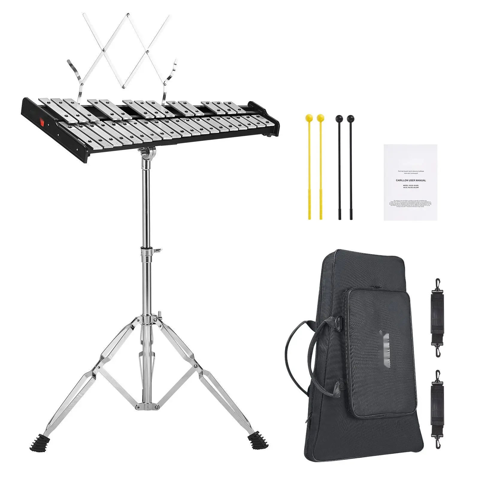 32-Note Glockenspiel Xylophone Bell Kit, Professional Percussion Instrument Set With Mallets, Drum Sticks, Music Stand, Adjustable Stand And Carrying Bag - Suitable For Students, Beginners And Adults, Portable Practice Ensemble