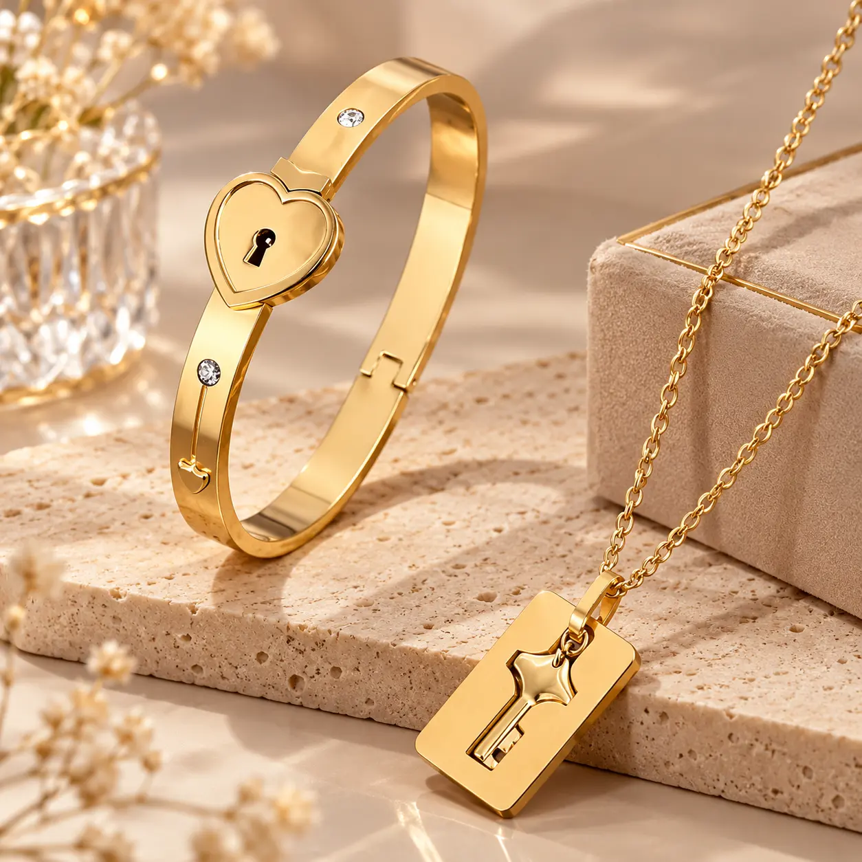 Couple Jewelry Stainless Steel Bracelet Love Lock Bracelet Can Be Opened Key Necklace Men And Women