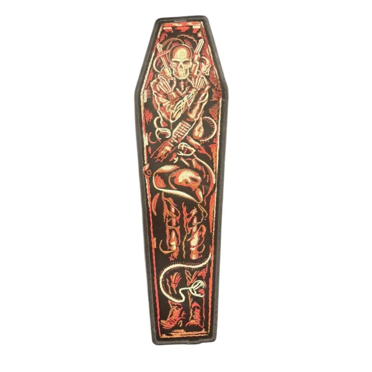 Cowboy Assassin in Coffin Large Biker Back Patch Iron On 12x4 Inch