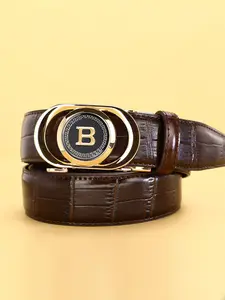 Men's Automatic Buckle Belt, Luxe Buckle, Luxurious PU Leather Strap, Adjustable Belt, Business Casual Style, Unique Taste Display, All Seasons Wear