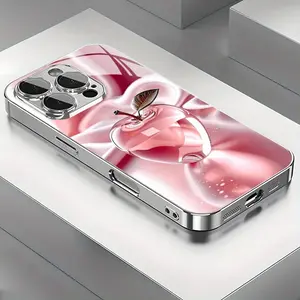Elegant and Gorgeous Pink Crystal Apple High-End Pattern Glass Electroplated Phone Case with Lens Protection for iPhone 16/16Pro/16ProMax/16Plus/15/15Plus/15Pro/15Promax, 14/14Plus/14Pro/14Promax, 13/13Pro/13Promax, 12/12Pro/12Promax, 11/11Pro/11ProMax, X
