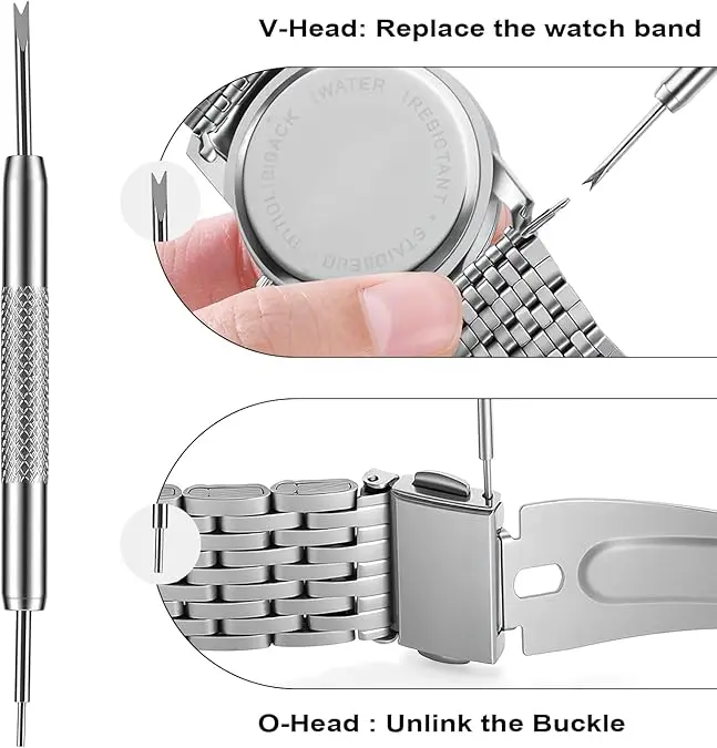 Solid Watch Link Removal Kit, Tools to Adjust and Remove Bracelets，Watch Strap Size Adjuster, Watch Band Adjustment Tool Kit with 6 Extra Pins and 1 Hammer