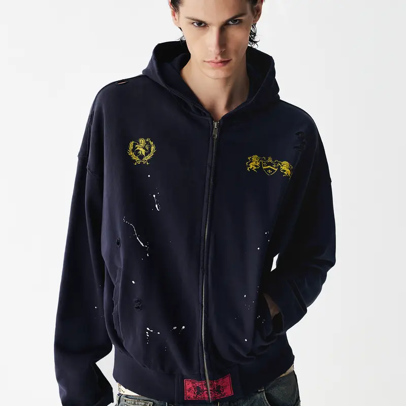 FDR Unisex Vintage Washed Splatter Graphic Sweatshirt, Distressed Casual Pullover Top with Streetwear Style