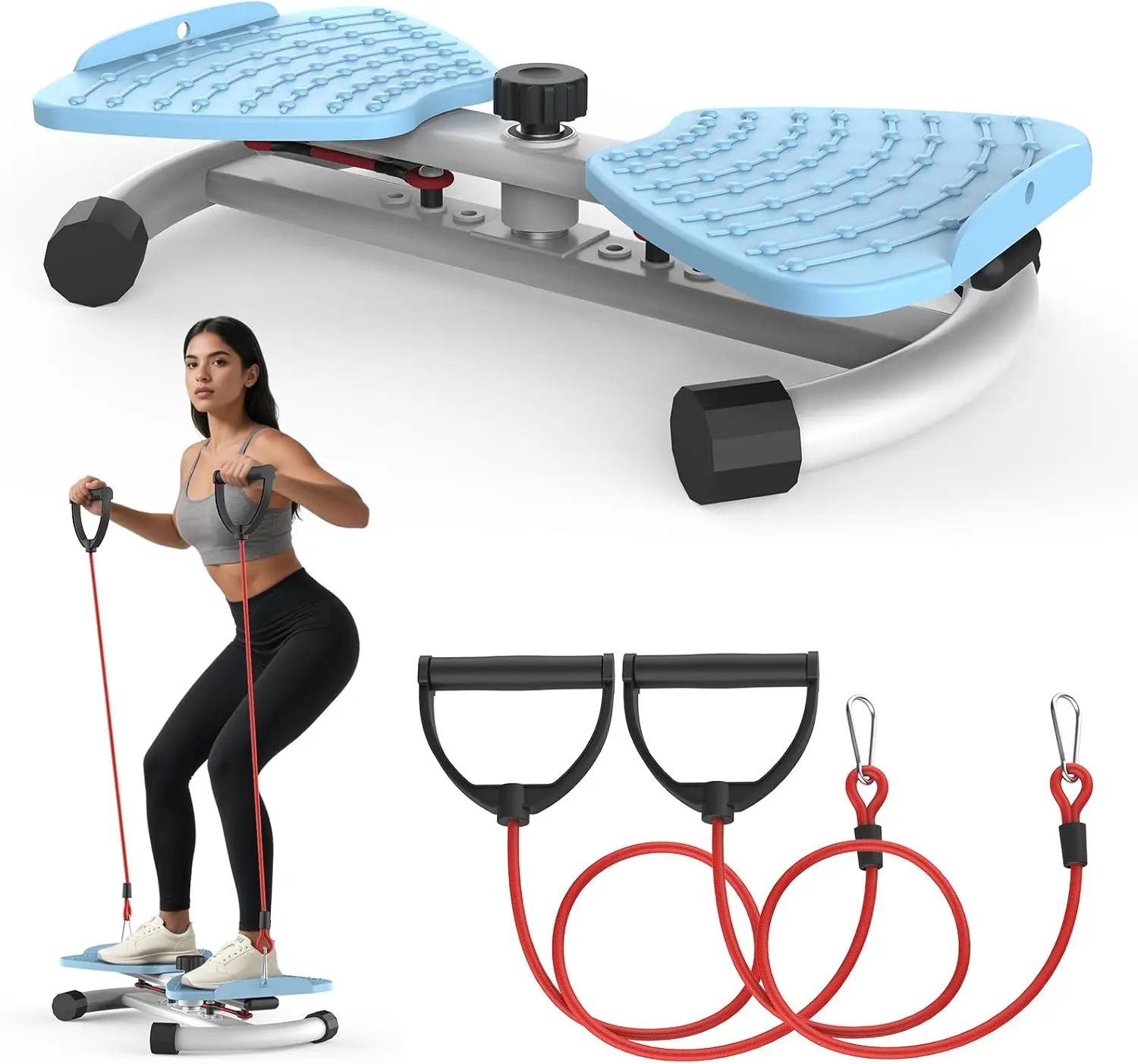 Ultra-Quiet 5-in-1 Indoor Mobility Set, Rotating Balance Platform with Elastic Straps & Customizable-Length Skipping Rope, Supports Up to 300 LBS for Adult Daily Gentle Mobility Practice mini stepper