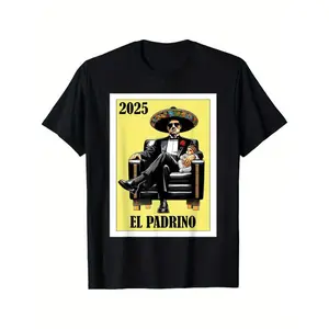 [100% Cotton]  Funny Mexican Baptism Padrino Proposal 2025 - El Padrino T-Shirt 220g pure cotton single-sided printed round neck short sleeved T-shirt