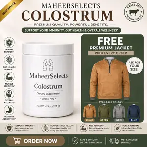 MaheerSelects Colostrum Immune Revival Grass-Fed Powder 120 Servings Unflavored for Immune & Gut Support Made in USA Physician Founded Superfood Supplement + 1 Free Jacket