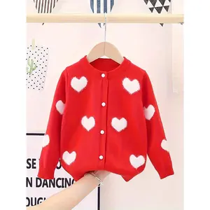 [Knit Heart Jacquard] Knit Heart Jacquard Girls' Cardigan |   Core-Spun Yarn Sweater |   2025 Autumn New