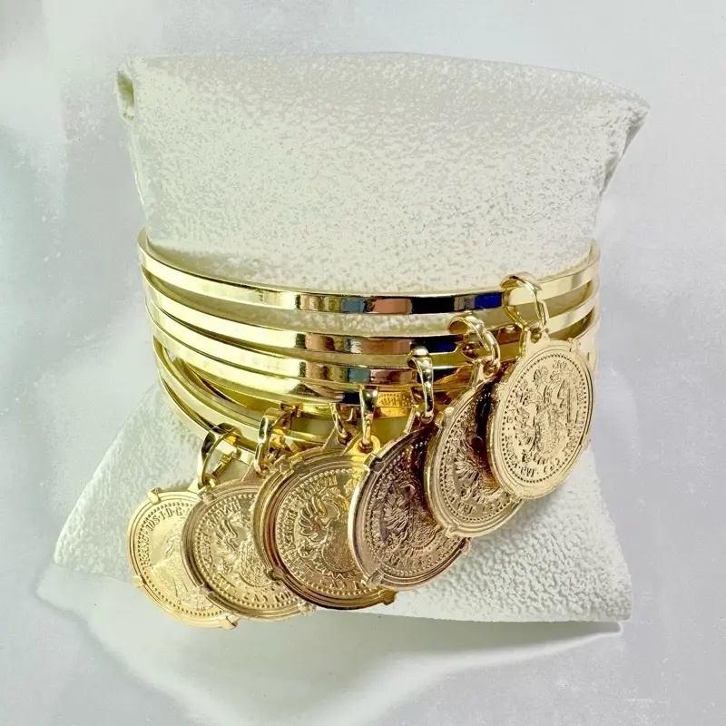Stackable Cuff Bracelets, Coin-Themed Fashion Costume Jewelry Bangles