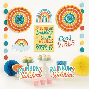 Retro Rainbow Birthday Party Decorating Kit - 12-Piece Set