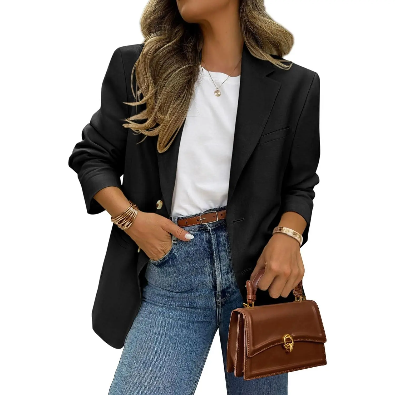 2026 Blazers for Women Business Casual | Long Sleeve Button Down, Breasted Notch Lapel, Open Front Suit Jacket, Dressy Work Blazer With Pockets, Winter Fall Outfits