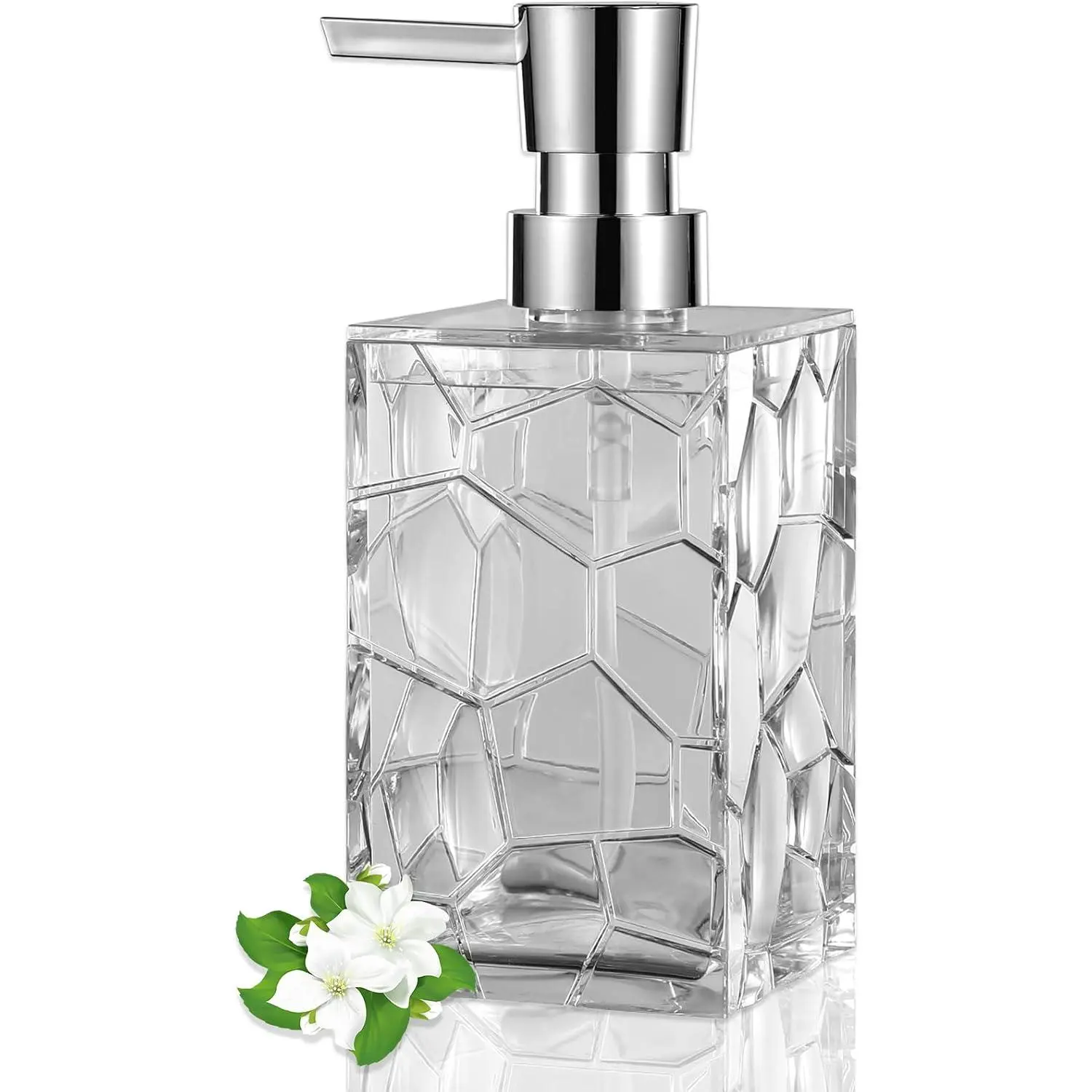 Clear Acrylic Pump Bottle Refillable Lotion Soap Dispenser 10oz | BPA-Free, Sturdy, Plastic Empty Liquid Container for Bathroom Decor, Dish Hand Soap, Shampoo, Kitchen College Dorm