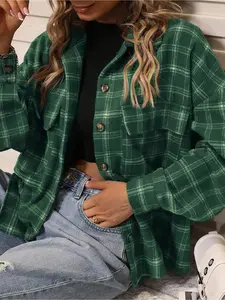 2025 Autumn and Winter Fashion Shirt Jacket Lapel Button Design Casual Commuter All-match Women's Plaid Long Sleeve Shirt Jacket