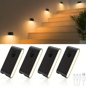 4/8pcs Motion Sensor Lights Indoor, Rechargeable Night Light Stick on Wall, 2700K & Type-C USB Rechargeable Stair Lights, Magnetic Lights for Wardrobe, Bathroom, Closet, Hallway, Toilet