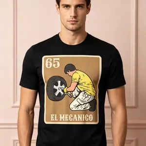 "65 El Mecanico Mechanic" Graphic T-Shirt - Professional Automotive Mechanic Statement Top - Vintage Garage Style Aesthetic Apparel - Comfortable Short Sleeve Graphic Shirt - Unique Professional Detail Crew Neck Tee