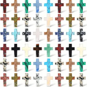 50/100Pcs Cross Crystal Stone Bulks Natural Crystal Gemstones Cross Shaped Worry Stones Assorted Cross Charm Palm Pocket Quartz Gift Easter Decor