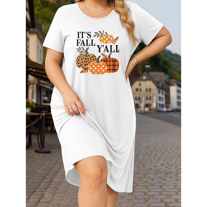 Women's Pajamas Bathrobe Nightgown T-Shirt Extra Long Dress Made of Fall Pumpkin Halloween Pattern Printed Fabric Comfortable Stylish Sexy Summer Loungewear Gift for Wives and Mothers Adjustable Nightie night gown women slim fit nightgown Nightwear Lace