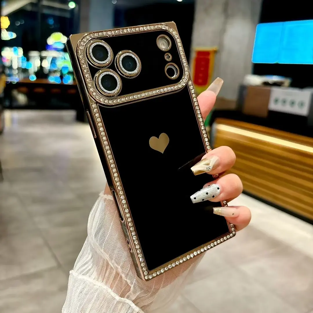 Women's Customized Shockproof Phone Case for iPhone 16/15 Pro/14/13, TPU Material, 4-Corner Heart Pattern, Dustproof Net, Built-in Lens Film, Protective Cover, Shockproof Iphone 16