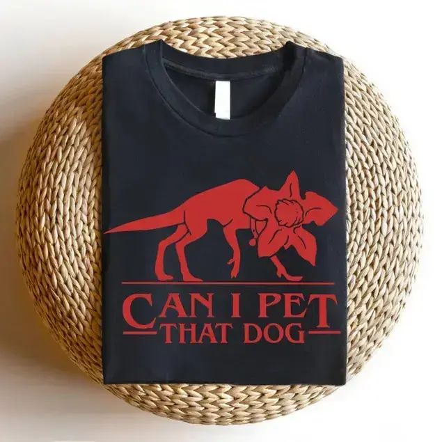 Women's Short Sleeve Casual Round Neck T-Shirt - Funny "Can I Pet That Dog" Demogorgon Devil Stranger Upside Down Print All Seasons Dog Lover Clothes