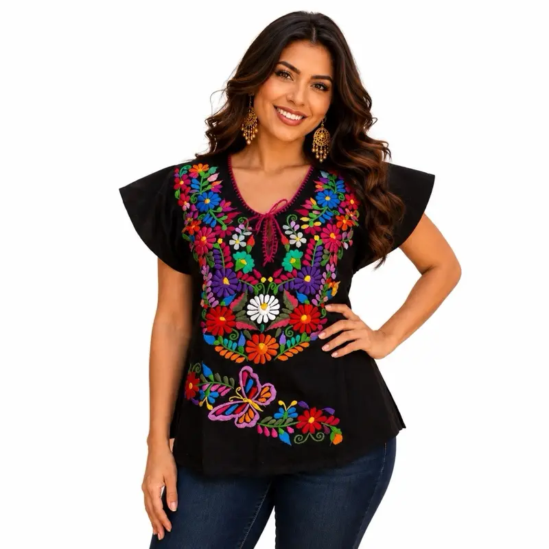 Mariela Blouse - Embroidered Mexican Blouse 100% Cotton Blusa Bordada Mexicana Hecha en México blusa de Manta